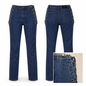 Denim Blvd Chain Lace Up Jeans JUNIORS Sz 5 Y2K‎ Grunge Punk Streetwear Festival